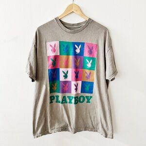 PLAYBOY Graphic Tee in gray with Multicolor Print XL